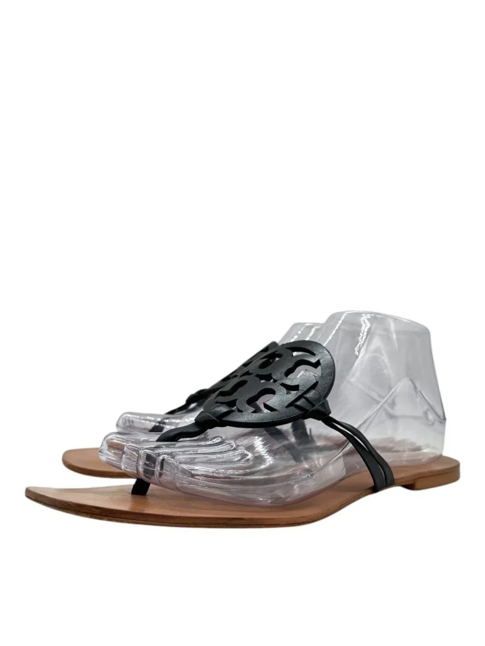 Tory Burch Miller Square Toe Thong Sandal 9.5 Flat Slip On Logo Luxury Flip Flop
